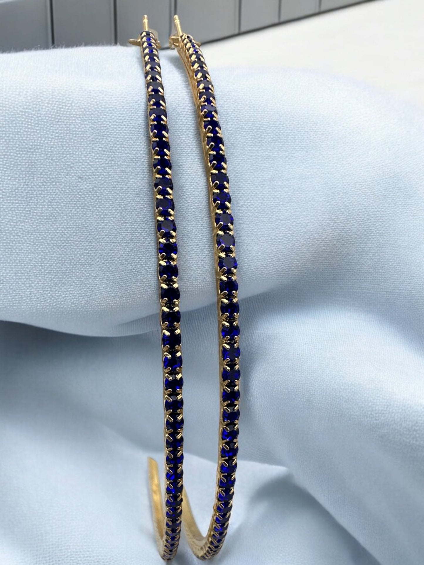 10CM Blue Rhinestone Statement Hoop Earrings – Large Gold Hoop Earrings with Blue Crystals – Bold Fashion Jewelry for Women - Fatisha Boutique