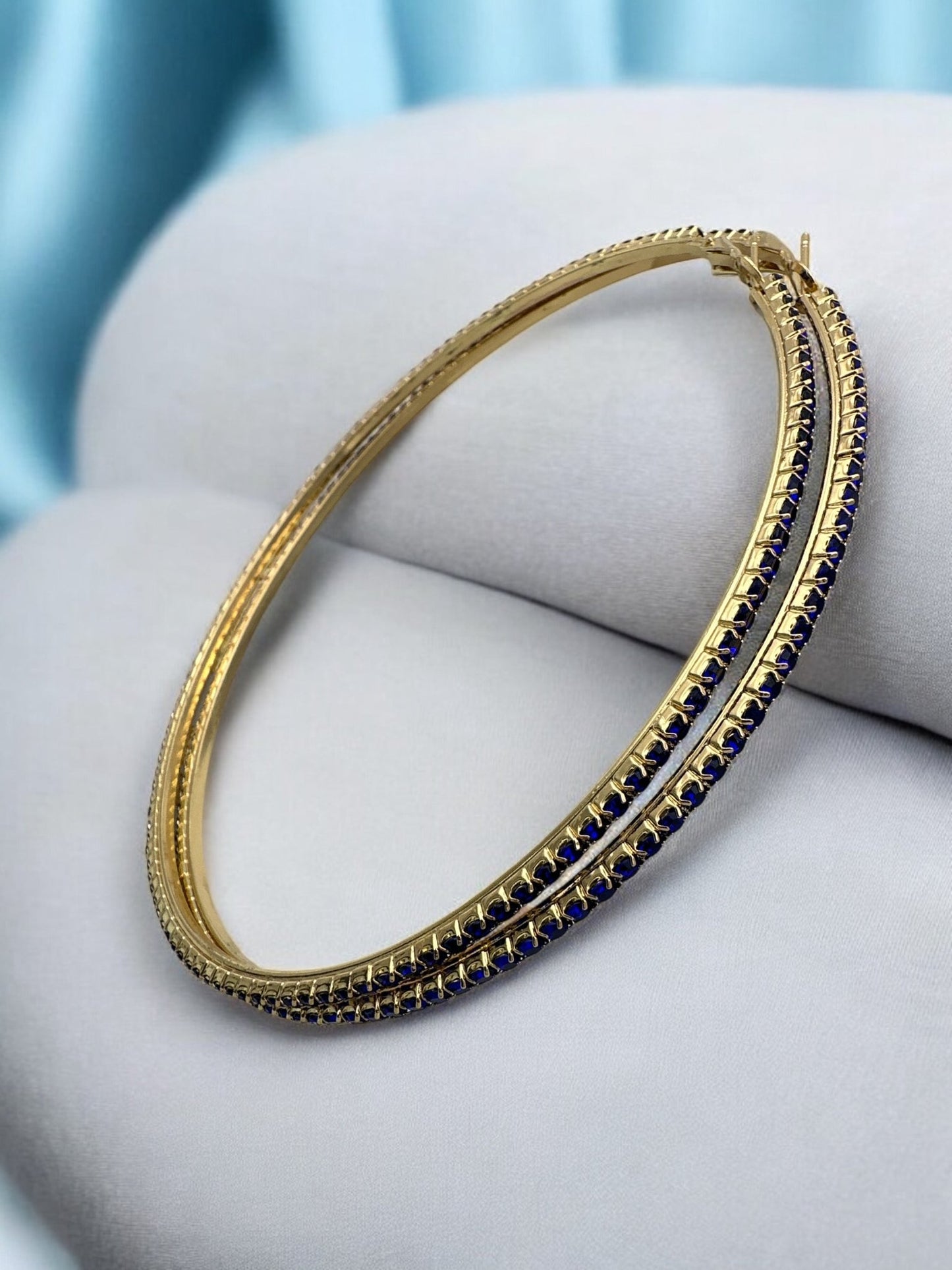10CM Blue Rhinestone Statement Hoop Earrings – Large Gold Hoop Earrings with Blue Crystals – Bold Fashion Jewelry for Women - Fatisha Boutique