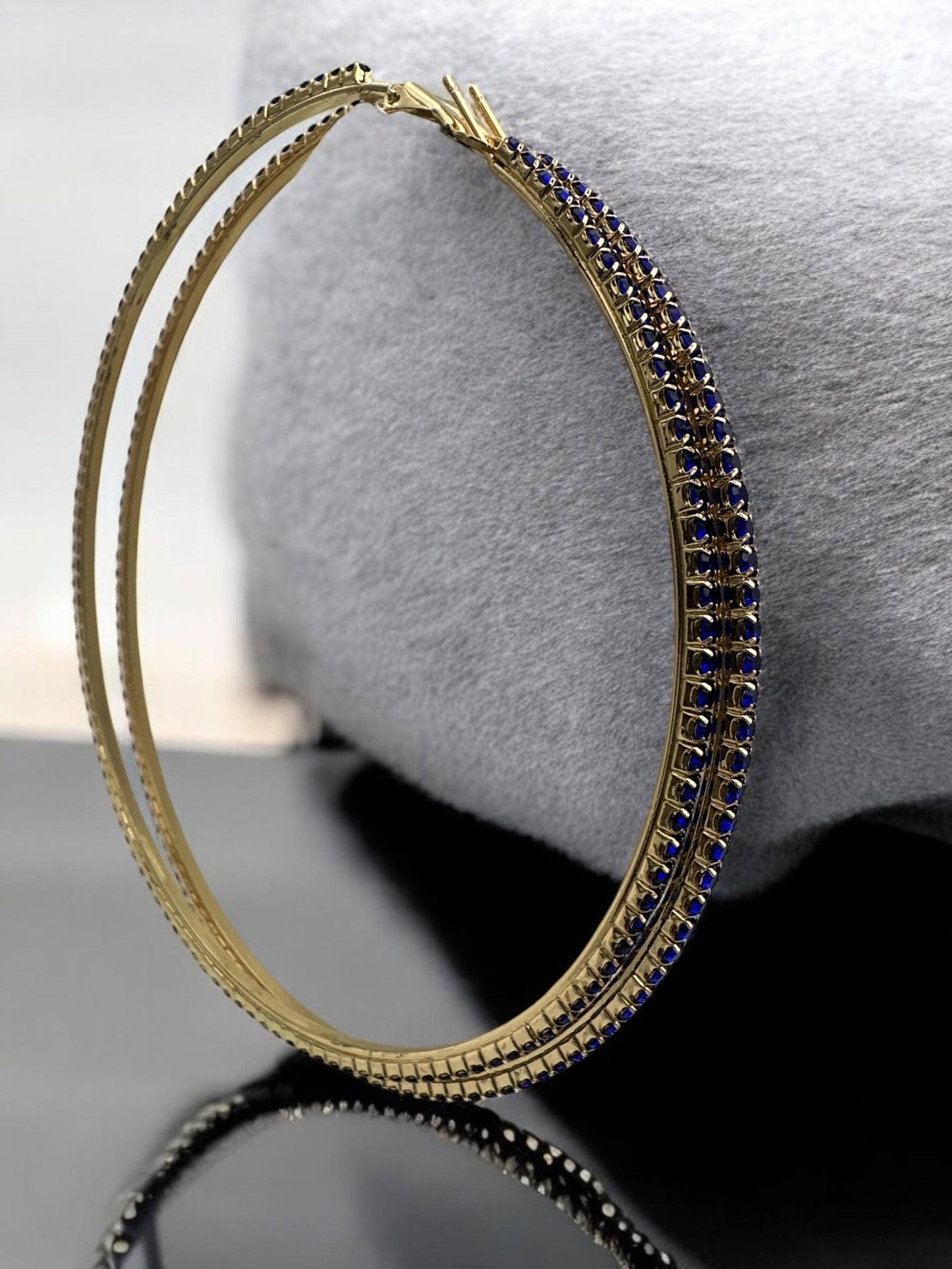 10CM Blue Rhinestone Statement Hoop Earrings – Large Gold Hoop Earrings with Blue Crystals – Bold Fashion Jewelry for Women - Fatisha Boutique