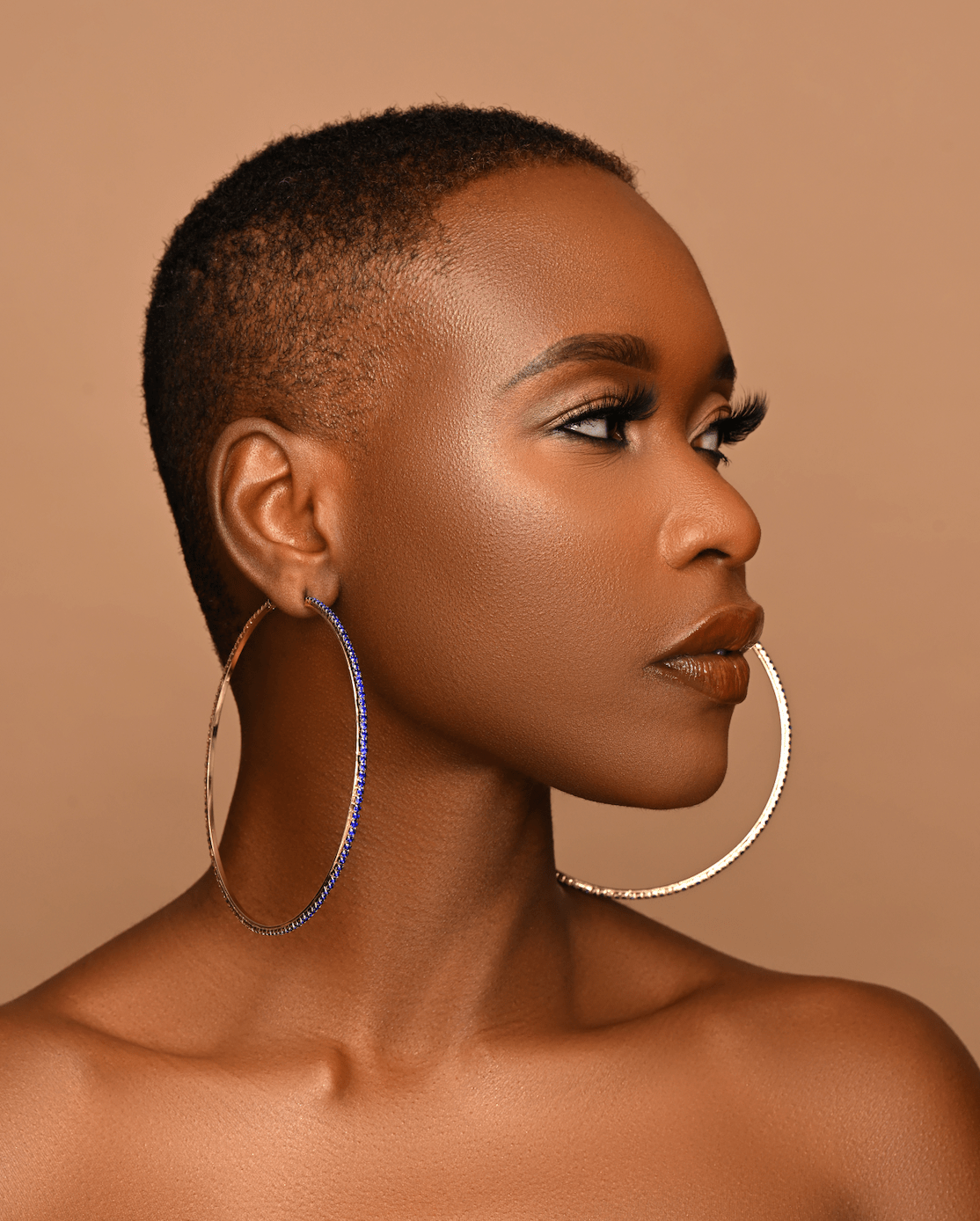 10CM Blue Rhinestone Statement Hoop Earrings – Large Gold Hoop Earrings with Blue Crystals – Bold Fashion Jewelry for Women - Fatisha Boutique