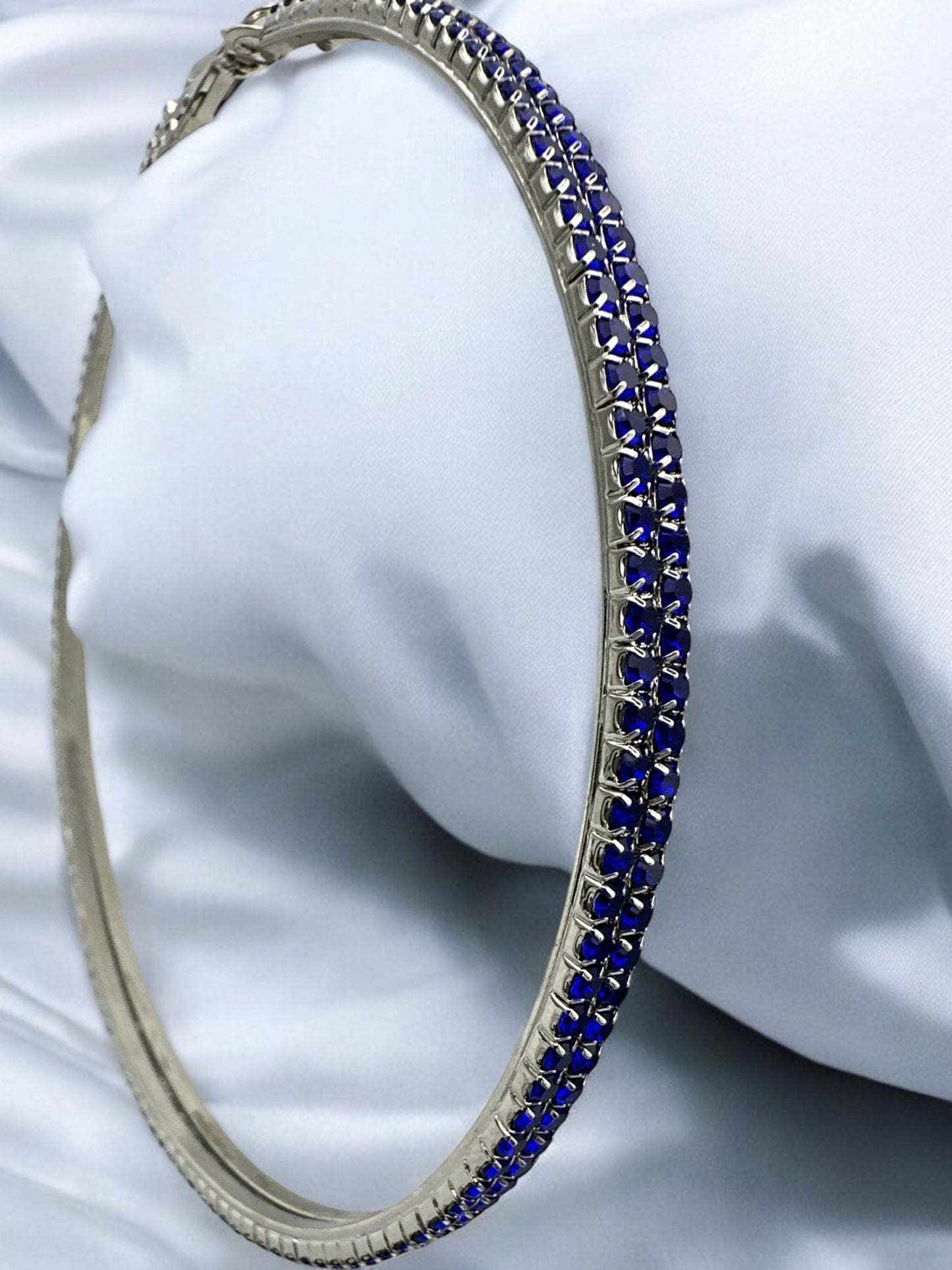 10CM Blue Rhinestone Statement Hoop Earrings – Large Gold Hoop Earrings with Blue Crystals – Bold Fashion Jewelry for Women - Fatisha Boutique
