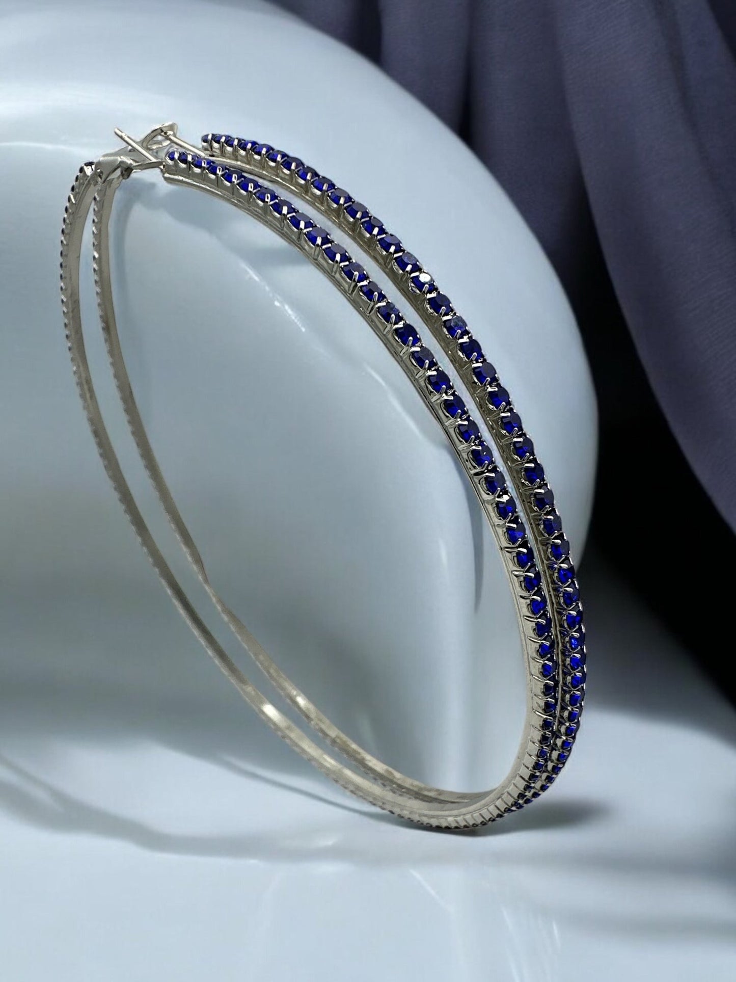 10CM Blue Rhinestone Statement Hoop Earrings – Large Gold Hoop Earrings with Blue Crystals – Bold Fashion Jewelry for Women - Fatisha Boutique