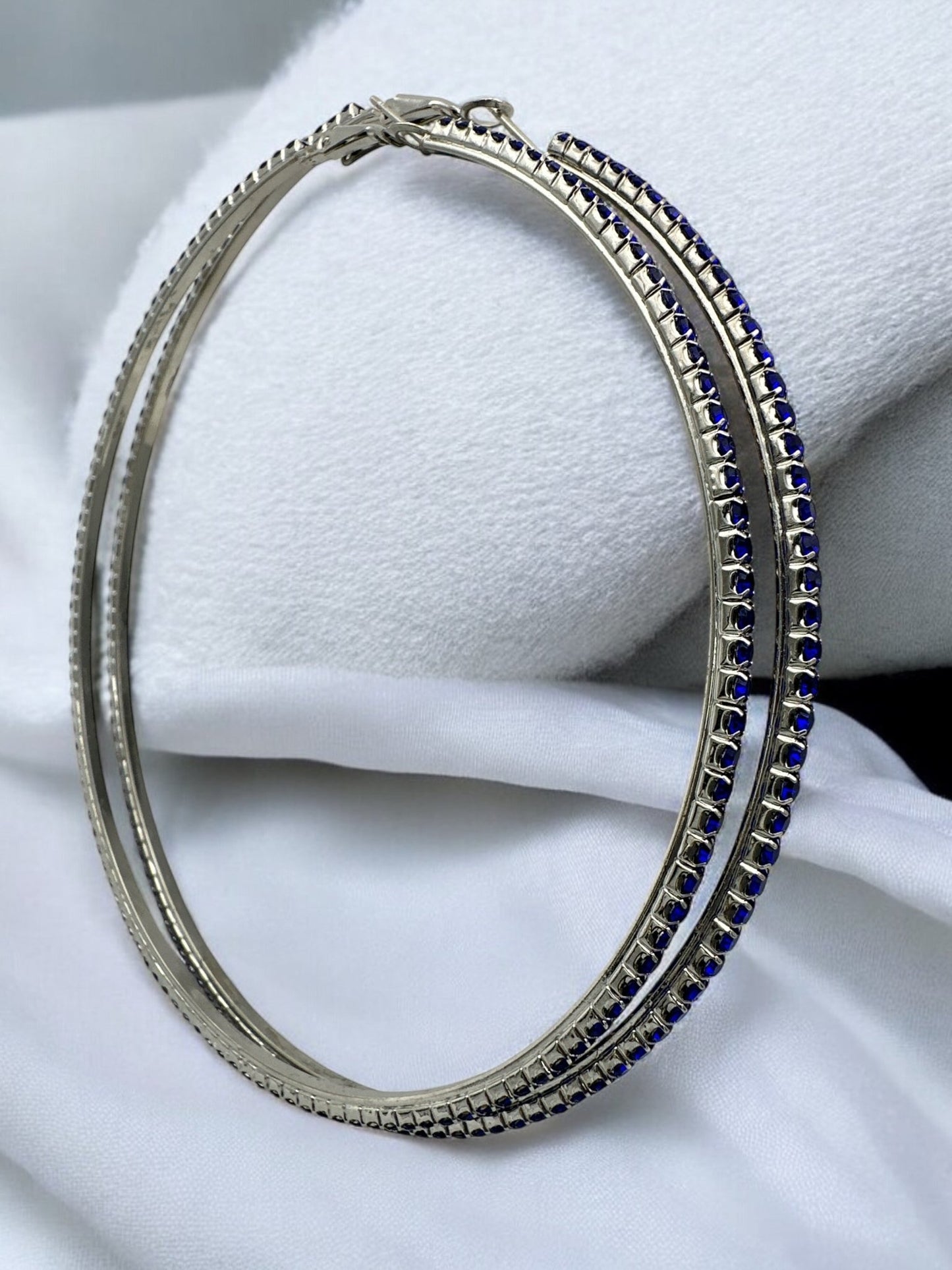 10CM Blue Rhinestone Statement Hoop Earrings – Large Gold Hoop Earrings with Blue Crystals – Bold Fashion Jewelry for Women - Fatisha Boutique