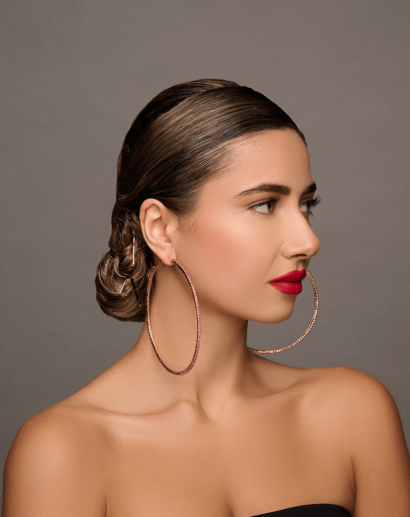 10CM Pink Rhinestones Statement Hoop Earrings - Fatisha Boutique