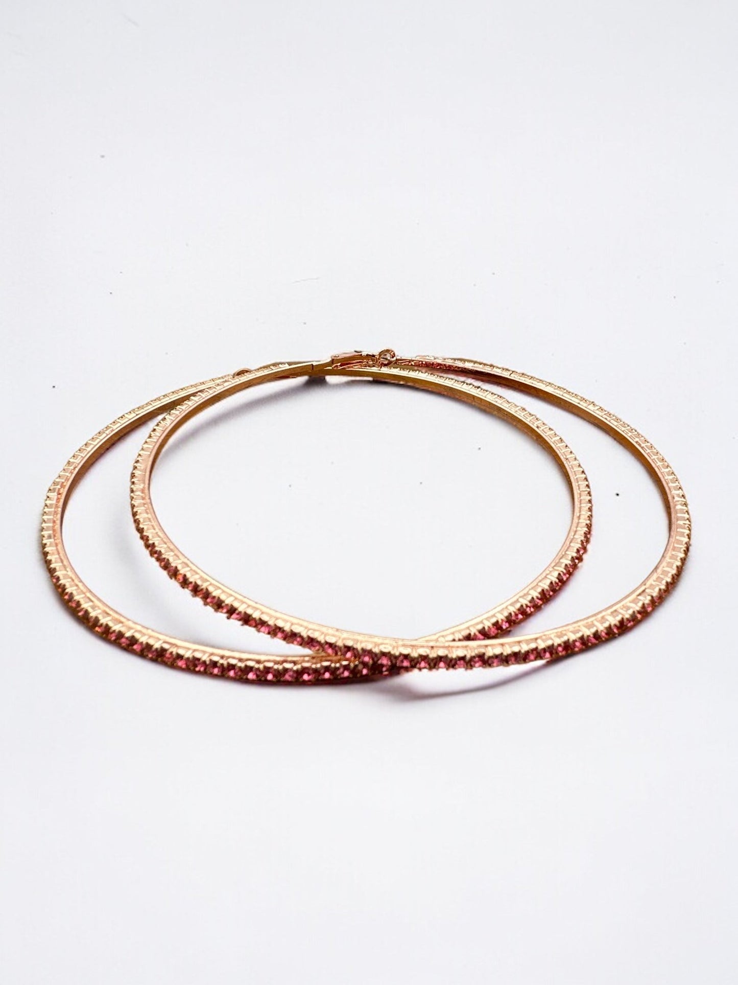 10CM Pink Rhinestones Statement Hoop Earrings - Fatisha Boutique