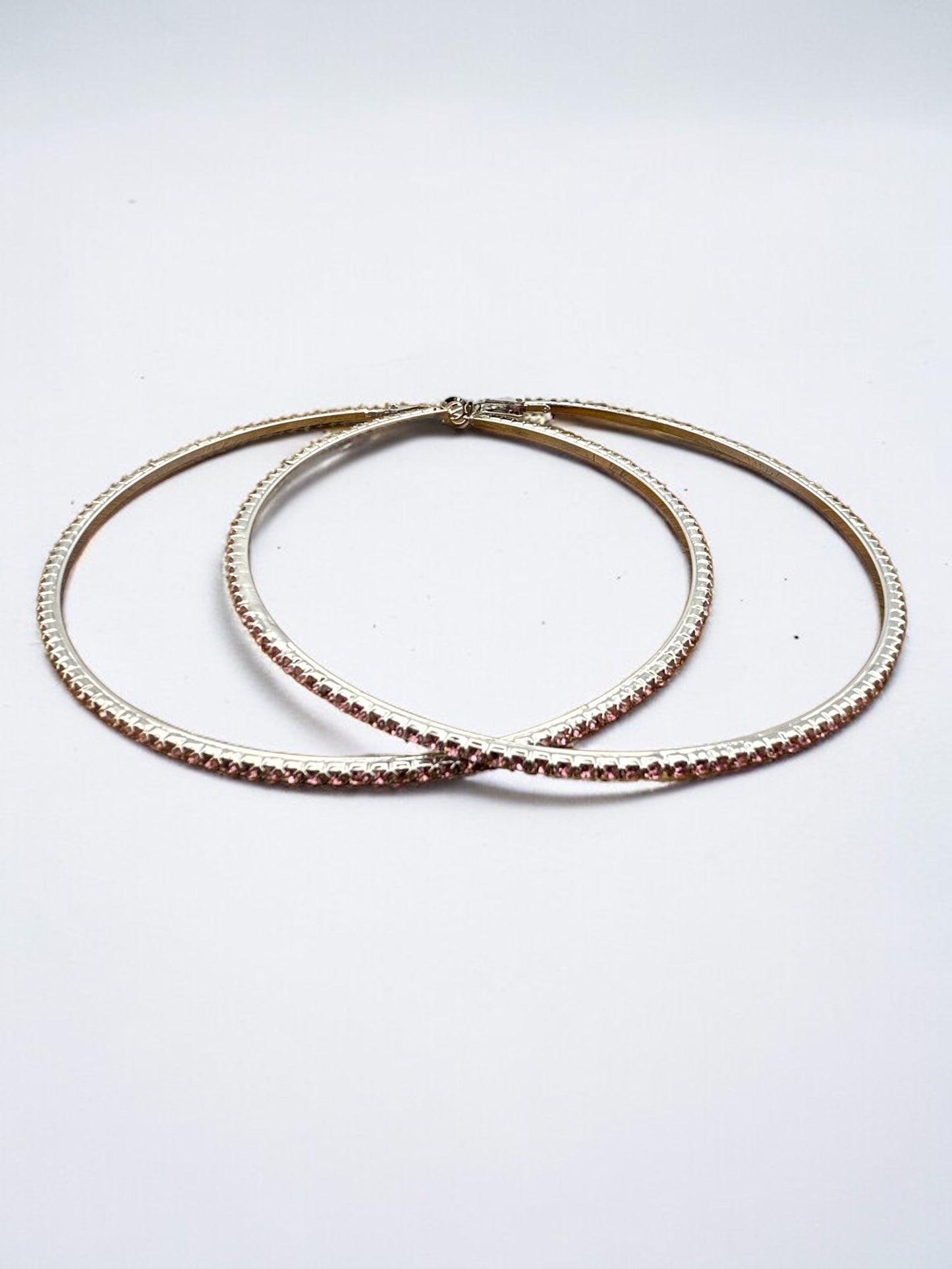 10CM Pink Rhinestones Statement Hoop Earrings - Fatisha Boutique