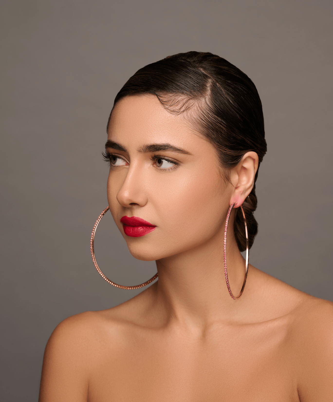 10CM Pink Rhinestones Statement Hoop Earrings - Fatisha Boutique