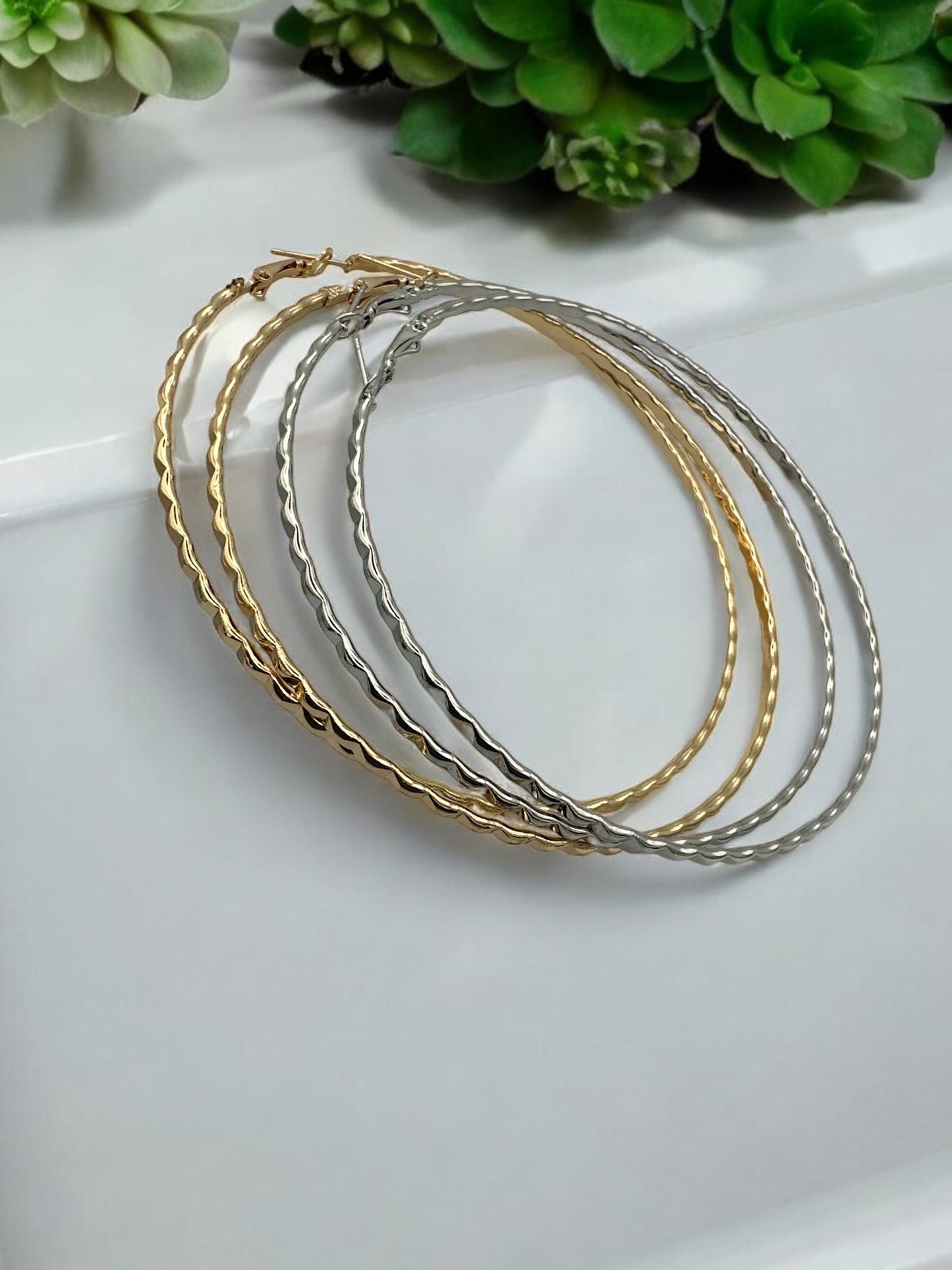 8.5cm Lightweight Gold and Silver Hoop Earrings - Fatisha Boutique