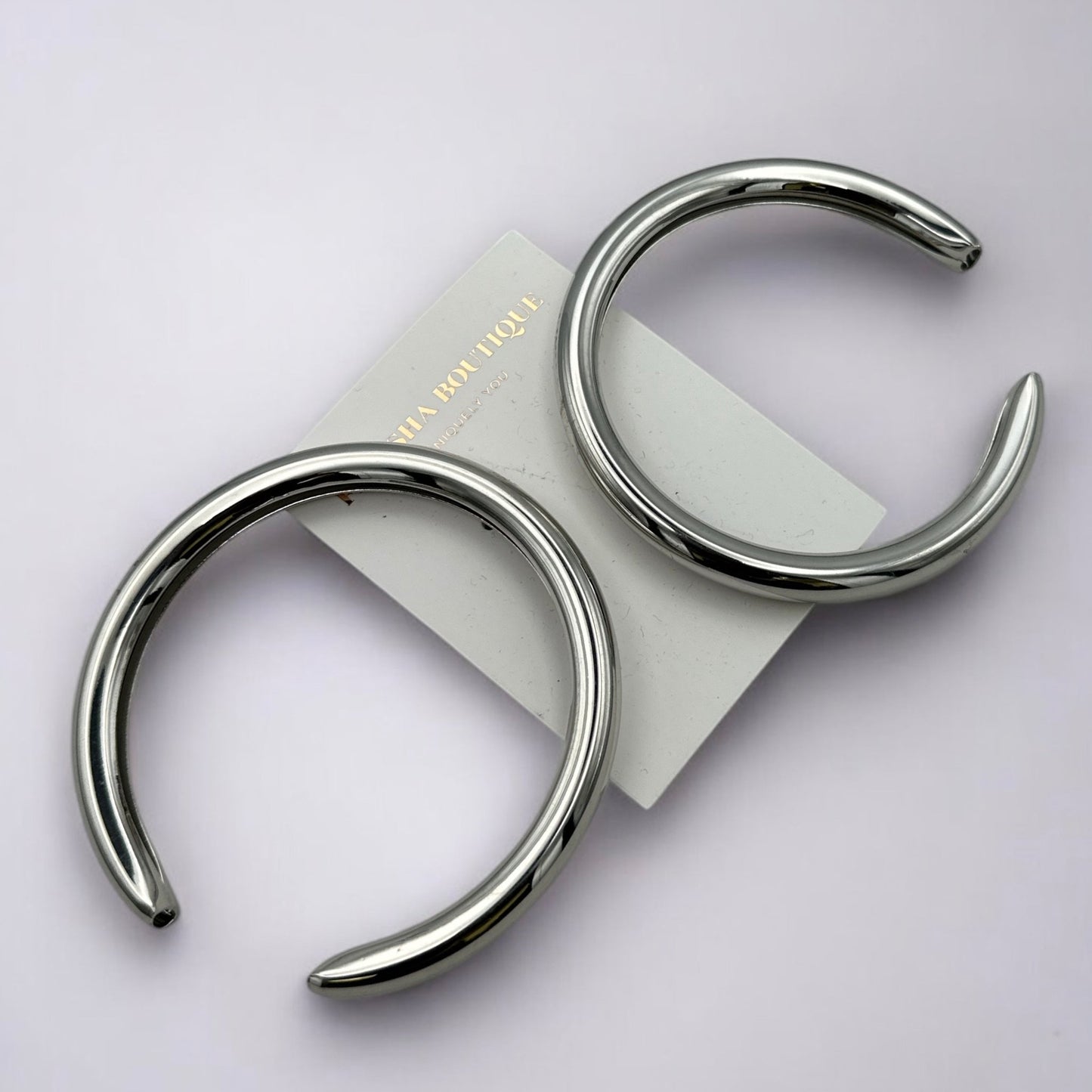 8CM Chunky Oversized Meniscus Stud Earrings – Bold Thick Metal Hoop Statement Jewelry in Gold & Silver - Fatisha Boutique