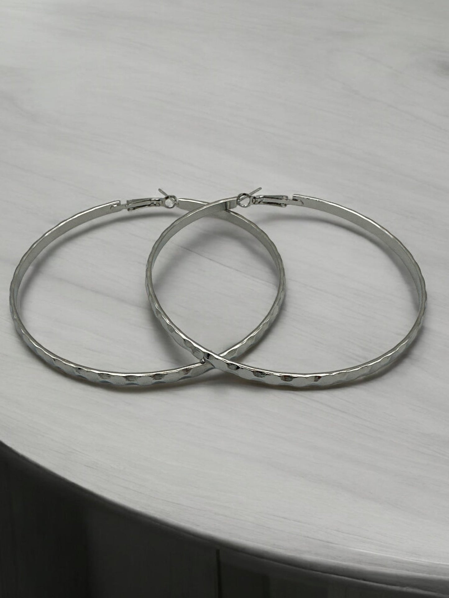 8cm Hammered Design Statement Hoop Earrings - Fatisha Boutique