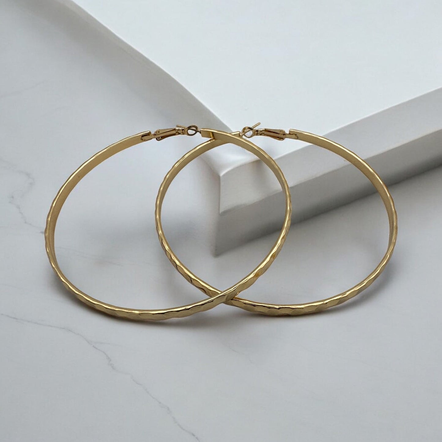8cm Hammered Design Statement Hoop Earrings - Fatisha Boutique
