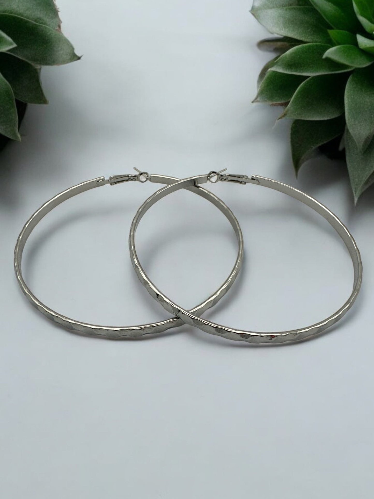 8cm Hammered Design Statement Hoop Earrings - Fatisha Boutique