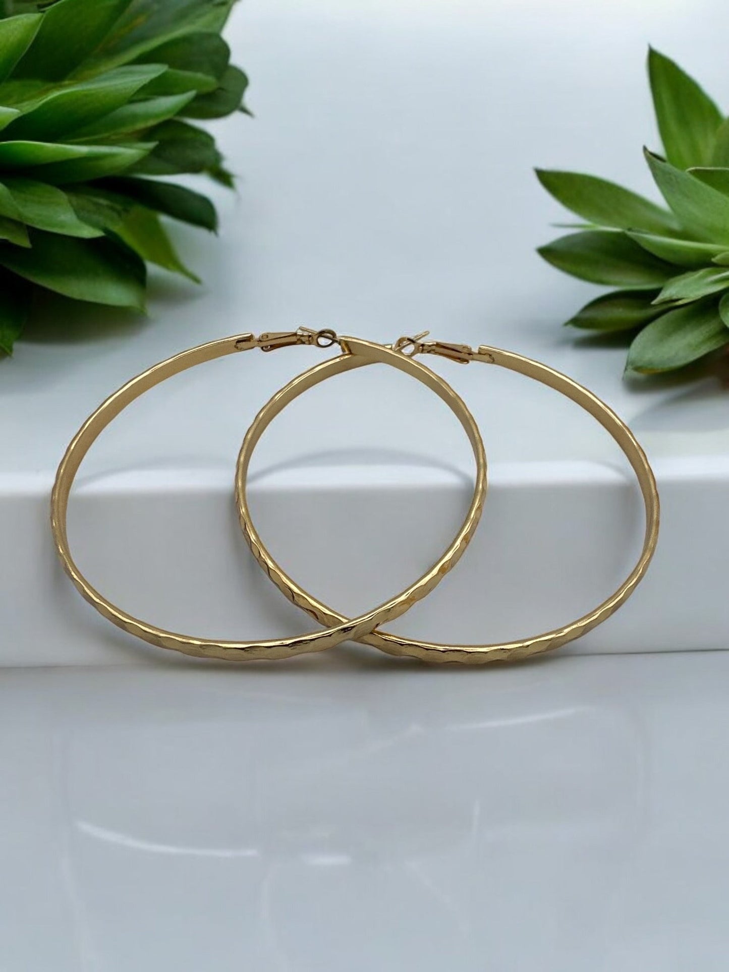 8cm Hammered Design Statement Hoop Earrings - Fatisha Boutique