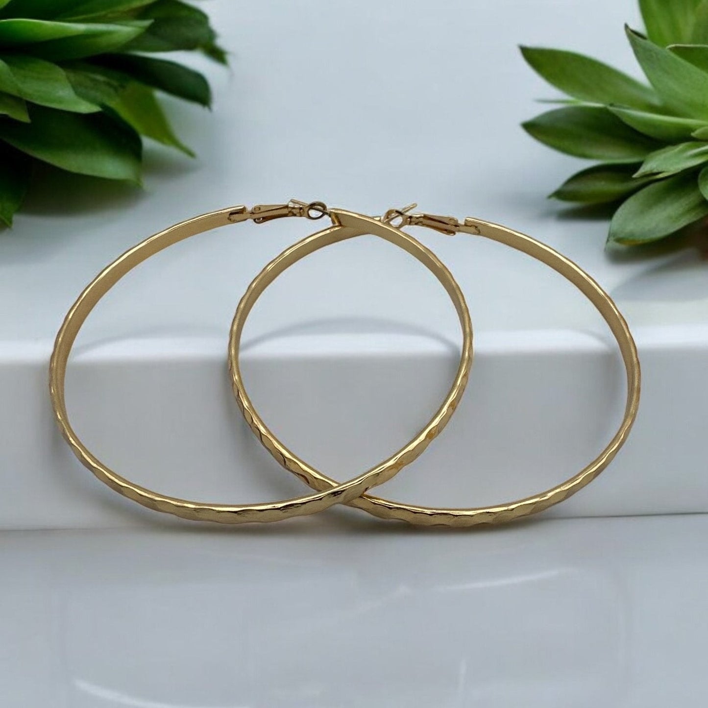 8cm Hammered Design Statement Hoop Earrings - Fatisha Boutique