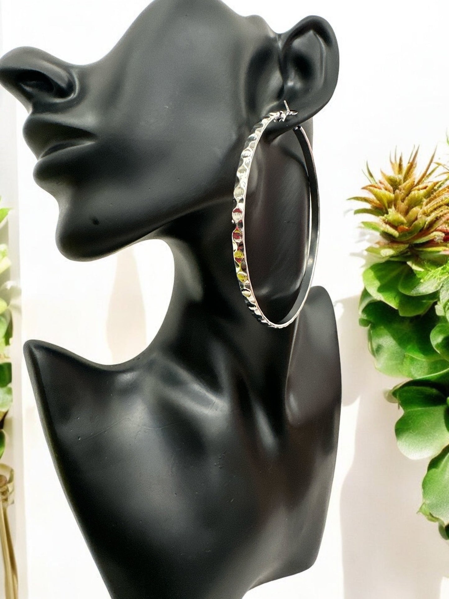 8cm Hammered Design Statement Hoop Earrings - Fatisha Boutique