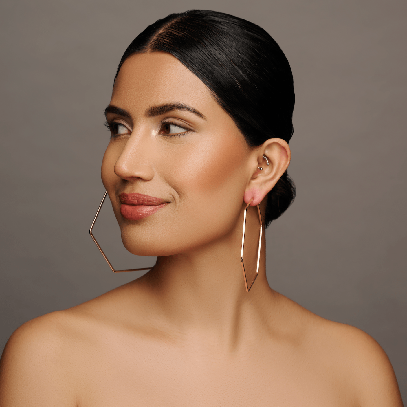 8cm Hexagon Statement Gold Colour Hoop Earrings - Fatisha Boutique