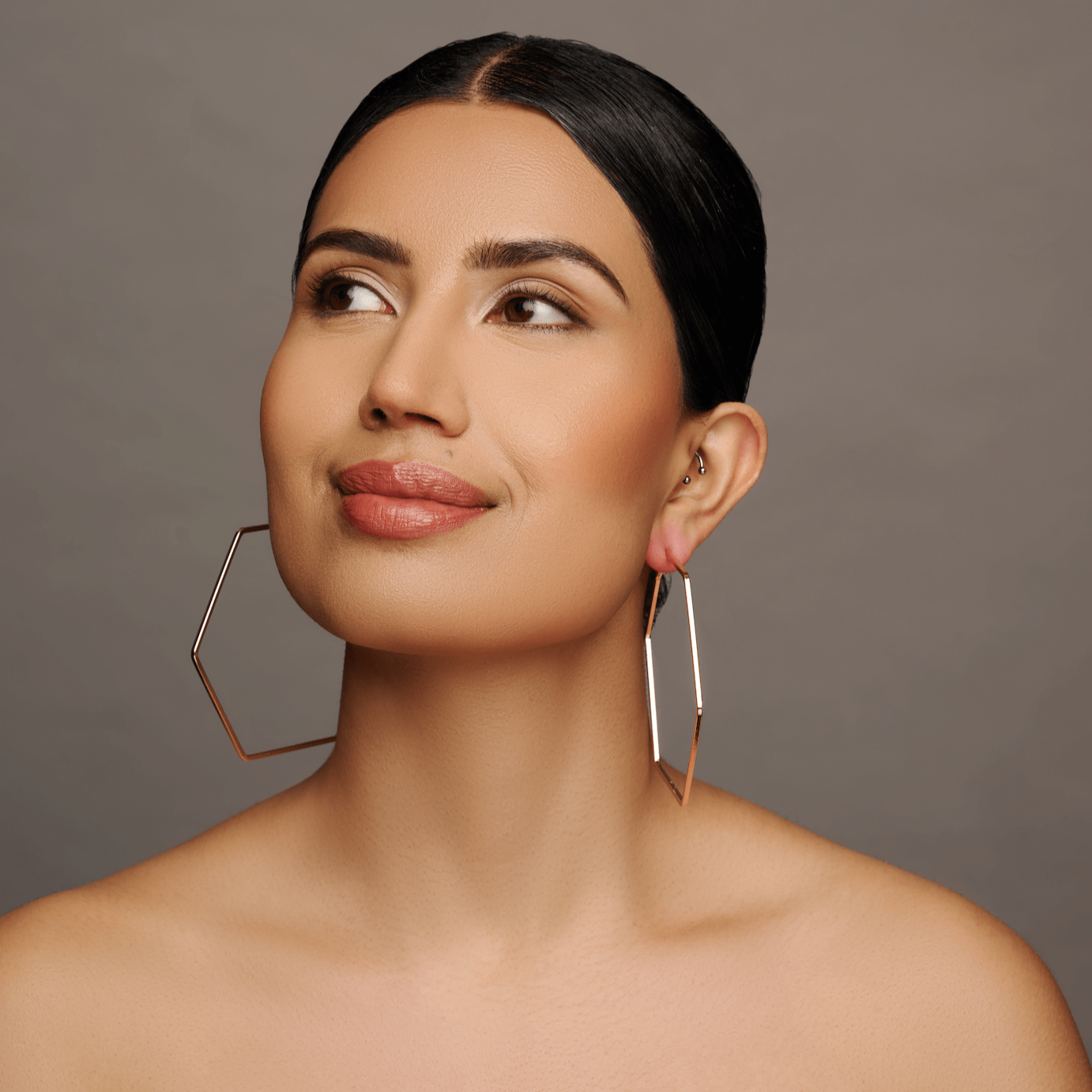 8cm Hexagon Statement Gold Colour Hoop Earrings - Fatisha Boutique