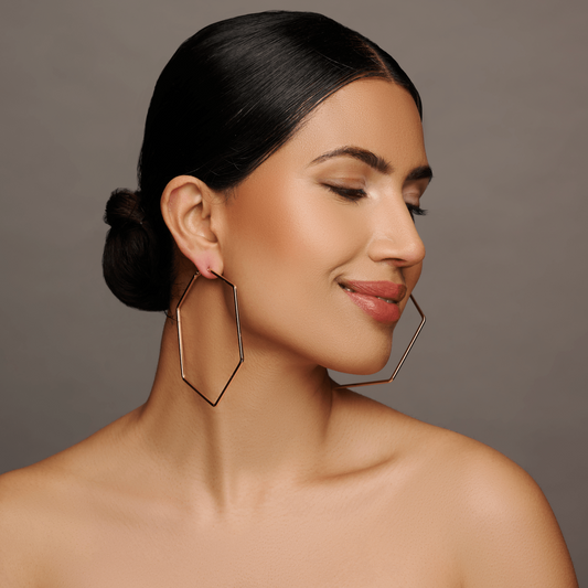8cm Hexagon Statement Gold Colour Hoop Earrings - Fatisha Boutique
