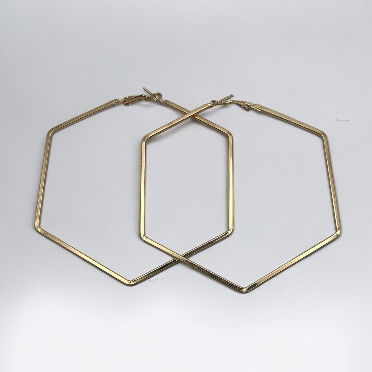 8cm Hexagon Statement Gold Colour Hoop Earrings - Fatisha Boutique
