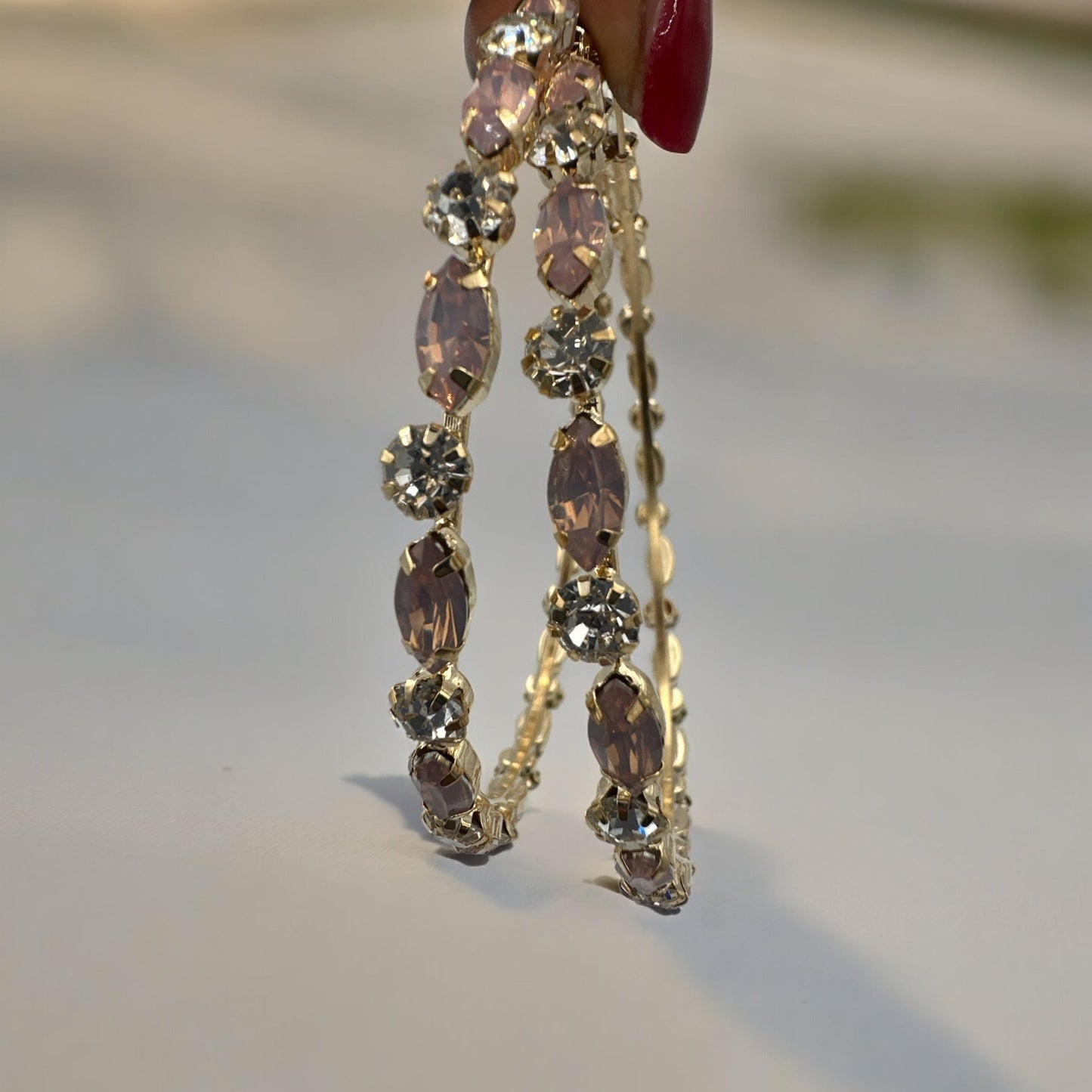8CM Luxury Rhinestones Medium Statement Hoop Earrings - Fatisha Boutique