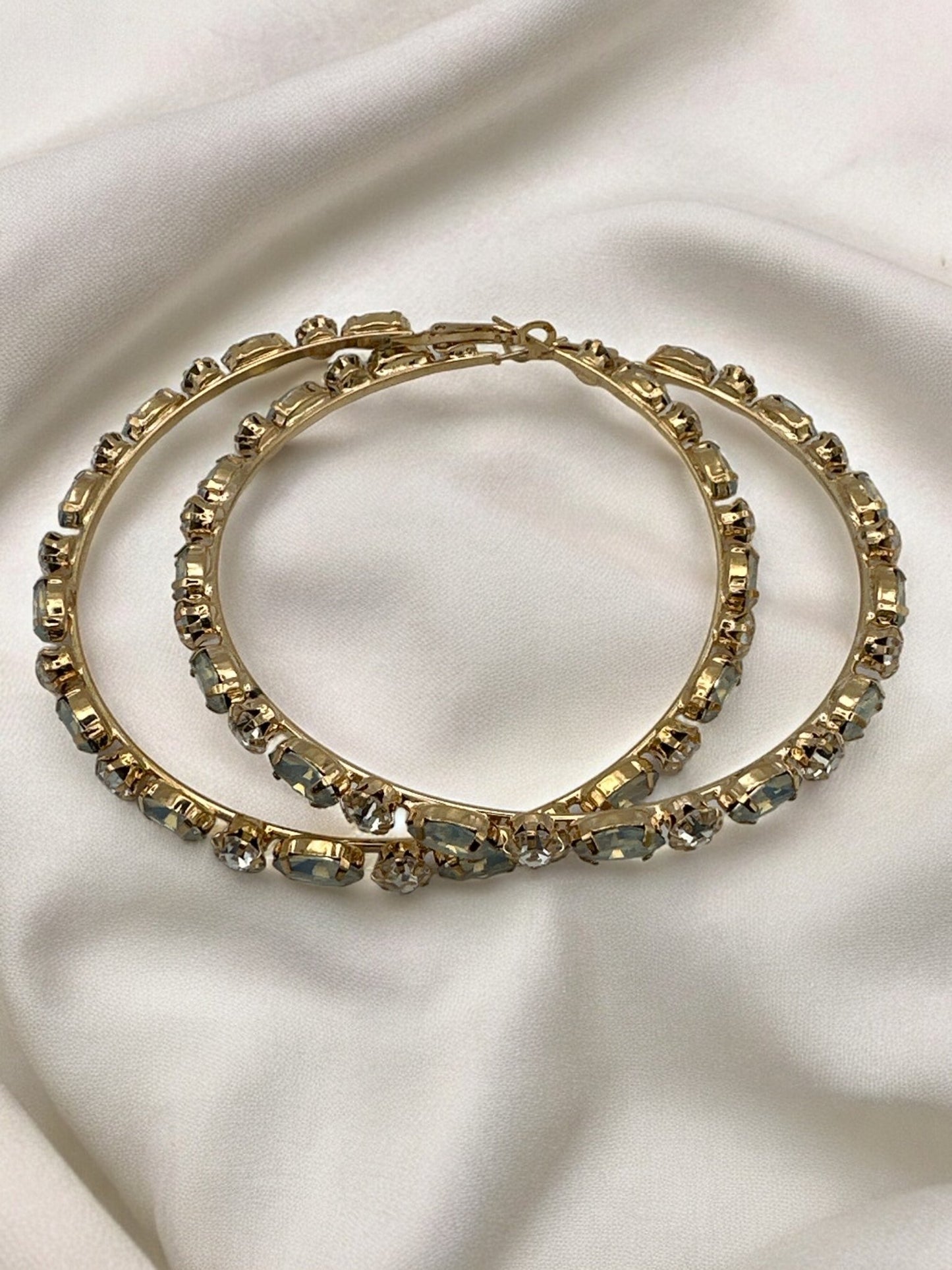 8CM Luxury Rhinestones Medium Statement Hoop Earrings - Fatisha Boutique