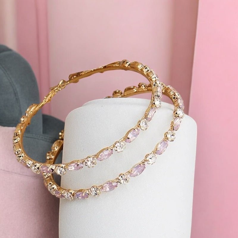 8CM Luxury Rhinestones Medium Statement Hoop Earrings - Fatisha Boutique