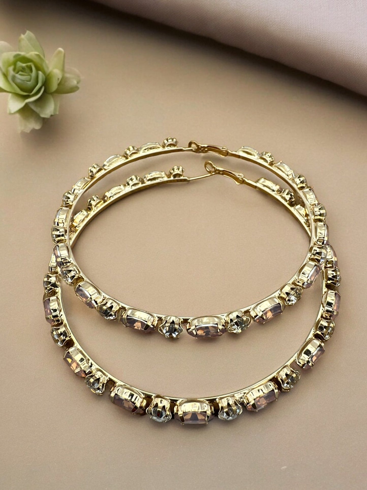 8CM Luxury Rhinestones Medium Statement Hoop Earrings - Fatisha Boutique