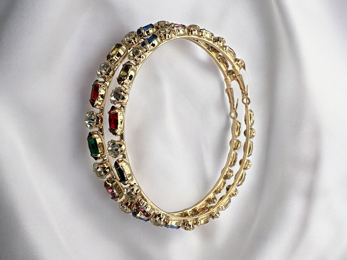 8CM Luxury Rhinestones Medium Statement Hoop Earrings - Fatisha Boutique