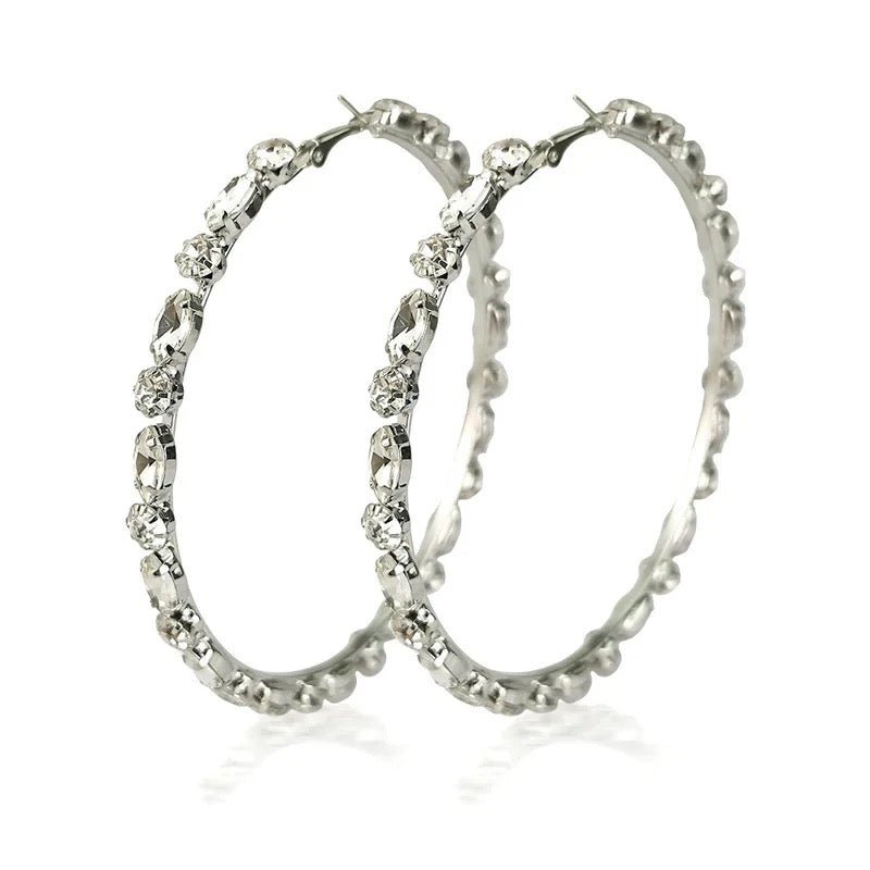 8CM Luxury Rhinestones Medium Statement Hoop Earrings - Fatisha Boutique