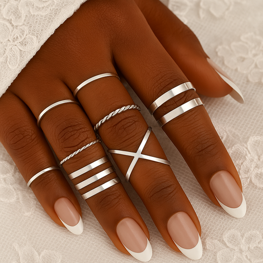 Boho Minimal Statement Ring Set – 8-Piece Gold & Silver for Petite Fingers - Fatisha Boutique #