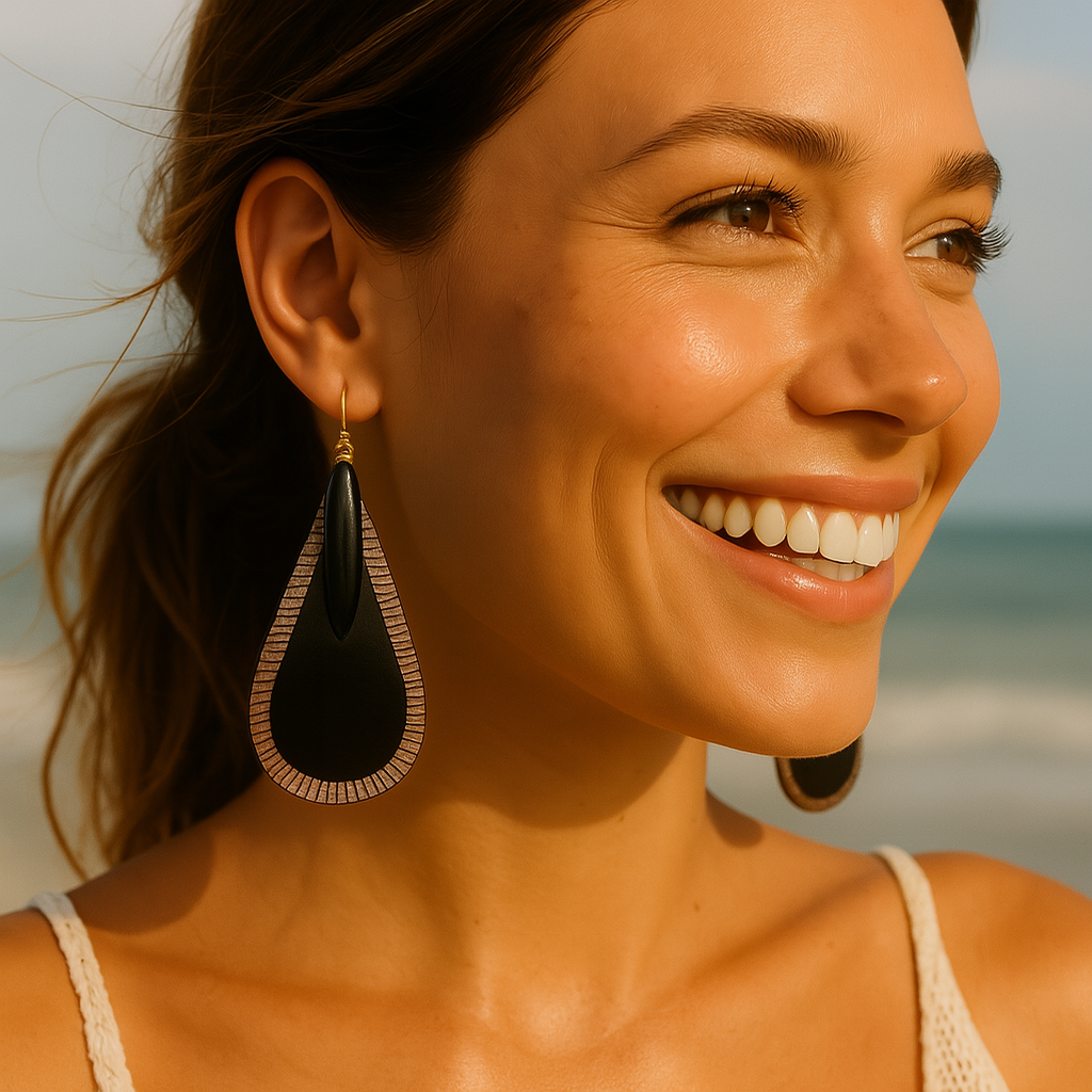 Bohemian Ethnic Black Buffalo Horn Teardrop Earrings – Handmade Natural Tribal Jewellery - Fatisha Boutique #