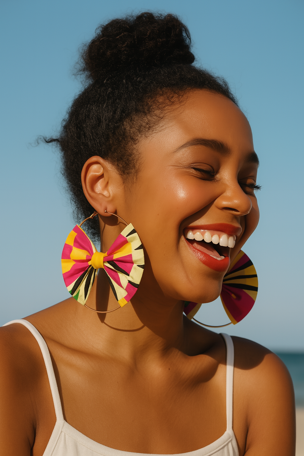 Bold African Print Hoop Earrings – 8cm Ankara Fabric Statement Jewellery - Fatisha Boutique #