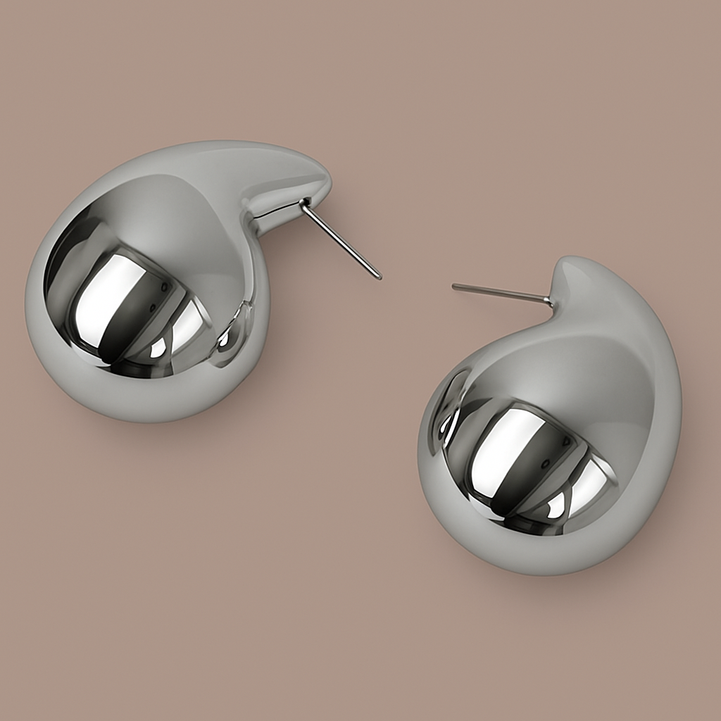 Bold Modern Teardrop Stud Earrings – Sculptural Gold & Silver Statement Jewellery - Fatisha Boutique #
