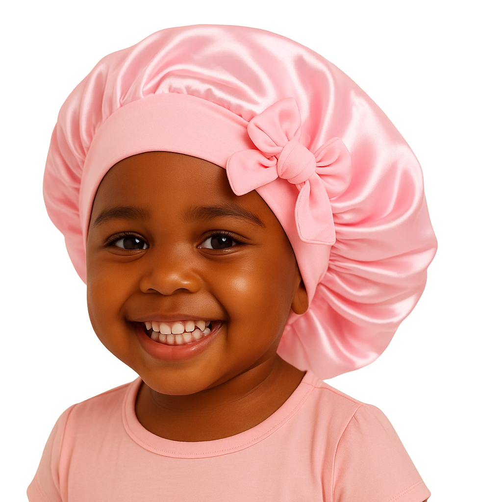 Kids Satin Silk Bonnet Cap with Bow – Lightweight Single Layer Sleep Hat for Girls, 9 Colour Options - Fatisha Boutique #