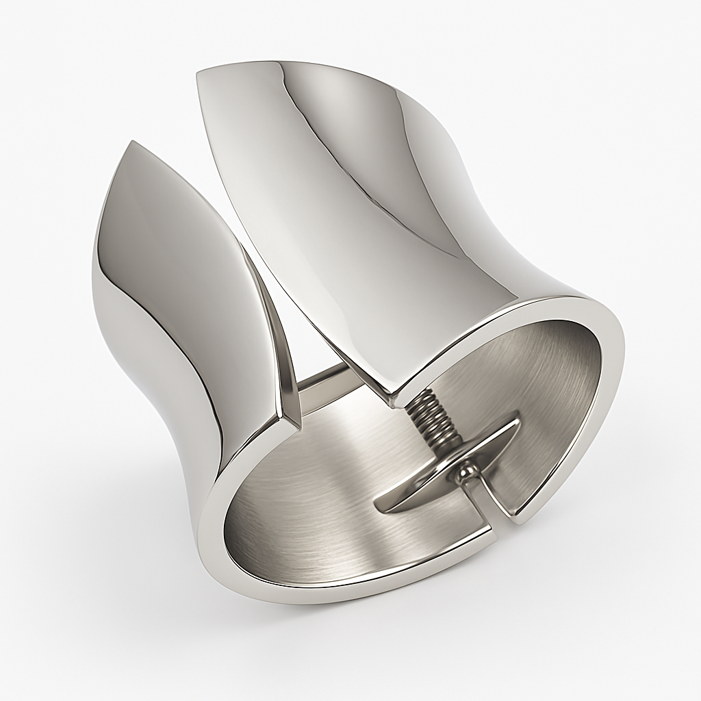 Sculpted Wide Cuff Bracelet – Hinged Gold or Silver Statement Bangle - Fatisha Boutique #