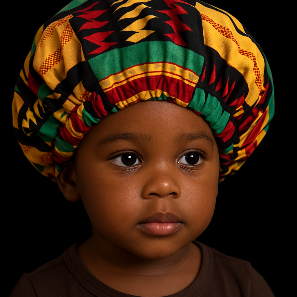 Kids Reversible Satin Bonnet Caps - Ankara Print for Hair Protection