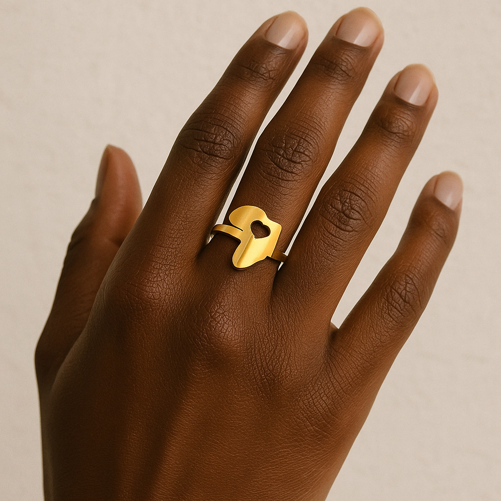 Adjustable Africa Map Ring – Stainless Steel with Heart Cut-Out Design - Fatisha Boutique #