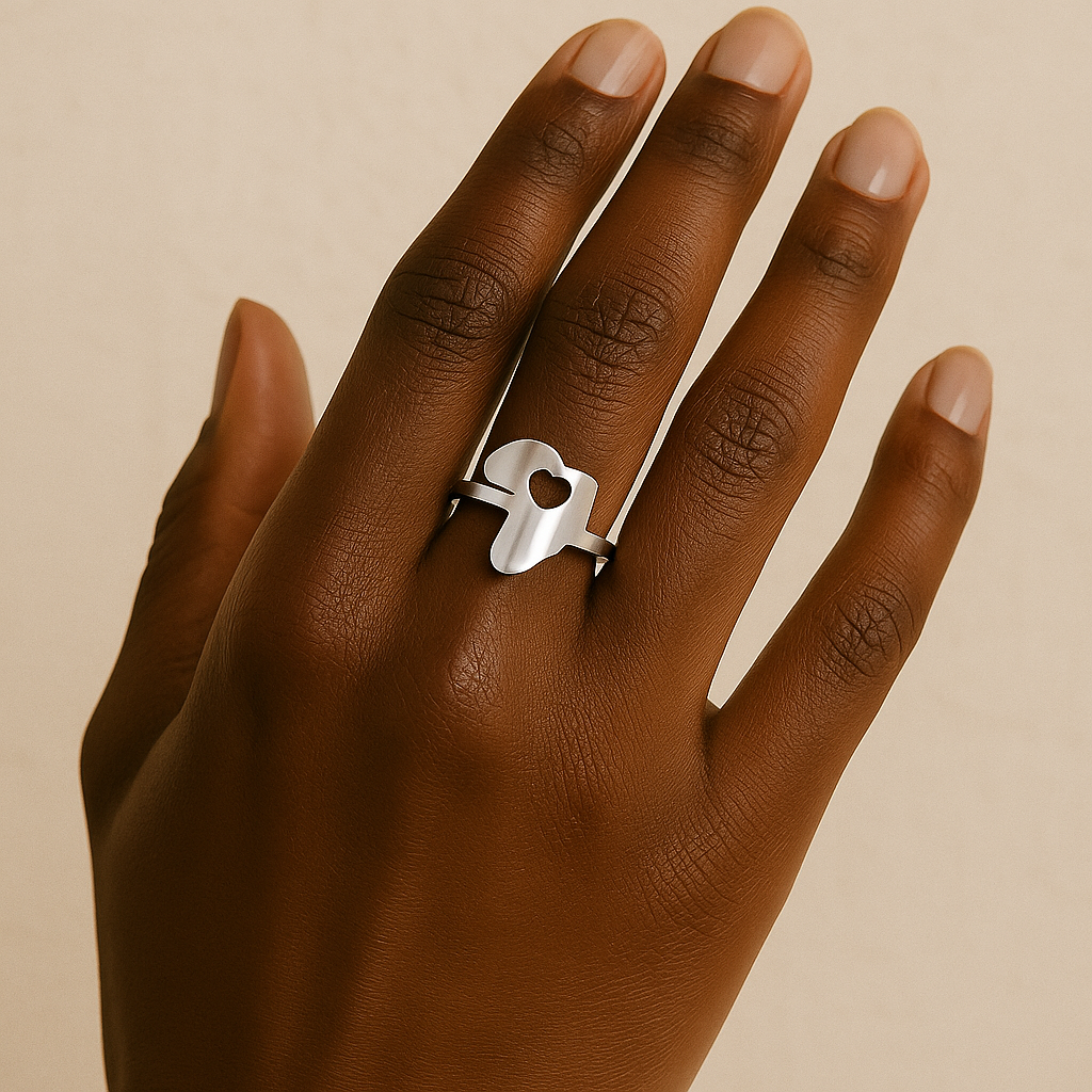 Adjustable Africa Map Ring – Stainless Steel with Heart Cut-Out Design - Fatisha Boutique #