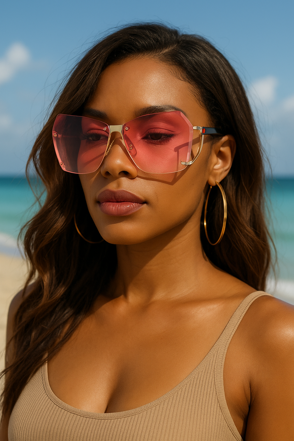 Trendy UV400 Oversized Rimless Sunglasses - Gradient Lens Chic Look - Fatisha Boutique #