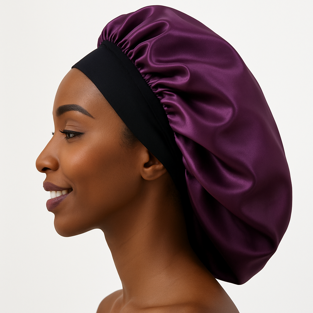 Satin Silk Bonnet Cap with Wide Band – Large Size for Braids, Locks & Natural Hair - Fatisha Boutique #