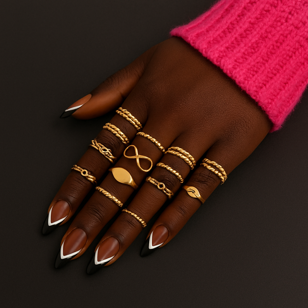 13-Piece Gold Statement Ring Set – Trendy Boho Stackable Fashion Rings for Women - Fatisha Boutique #