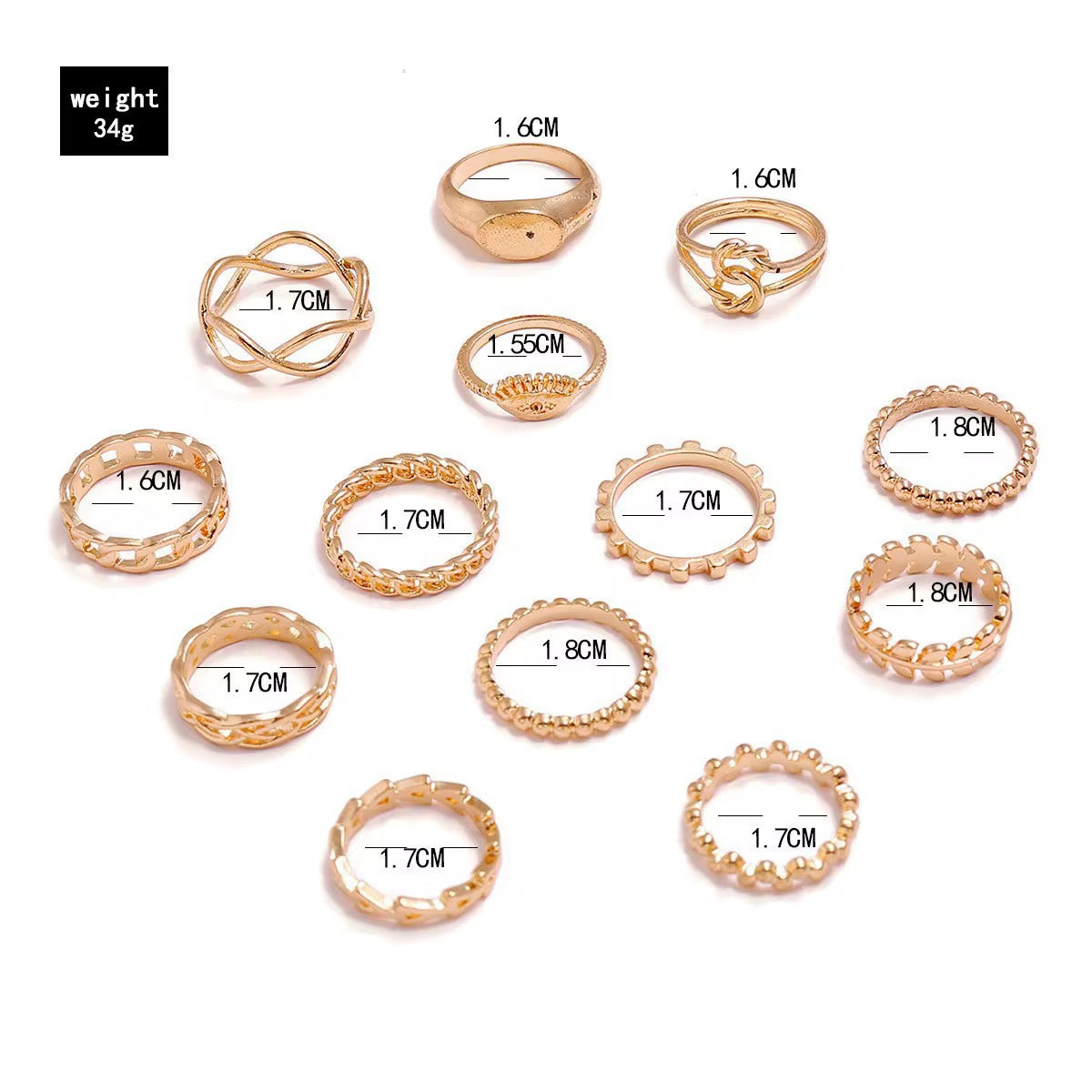 13-Piece Gold Statement Ring Set – Trendy Boho Stackable Fashion Rings for Women - Fatisha Boutique #
