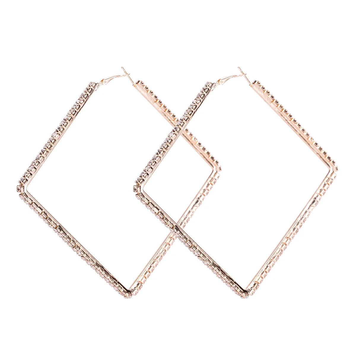 Oversized Big Square Rhinestone Statement Hoop Earrings