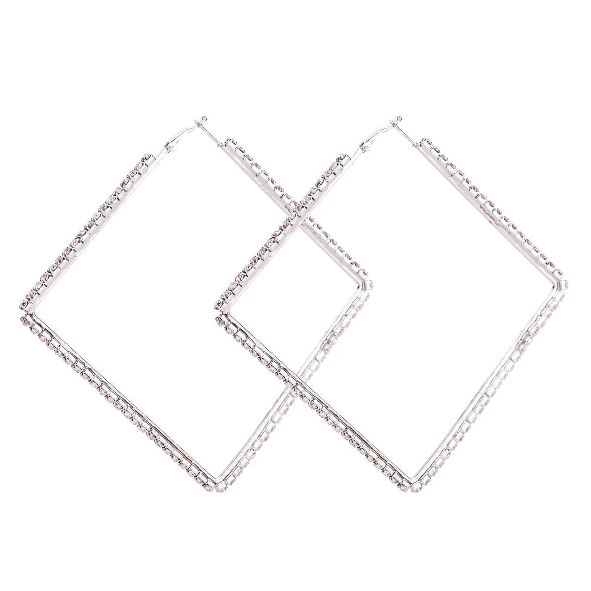 Oversized Big Square Rhinestone Statement Hoop Earrings