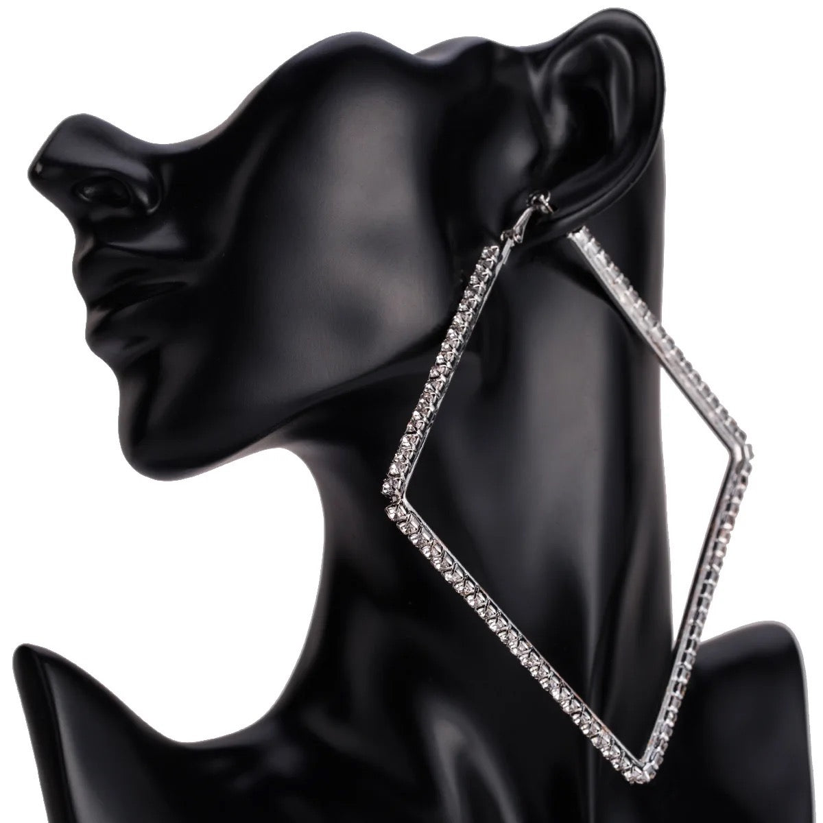 Oversized Big Square Rhinestone Statement Hoop Earrings