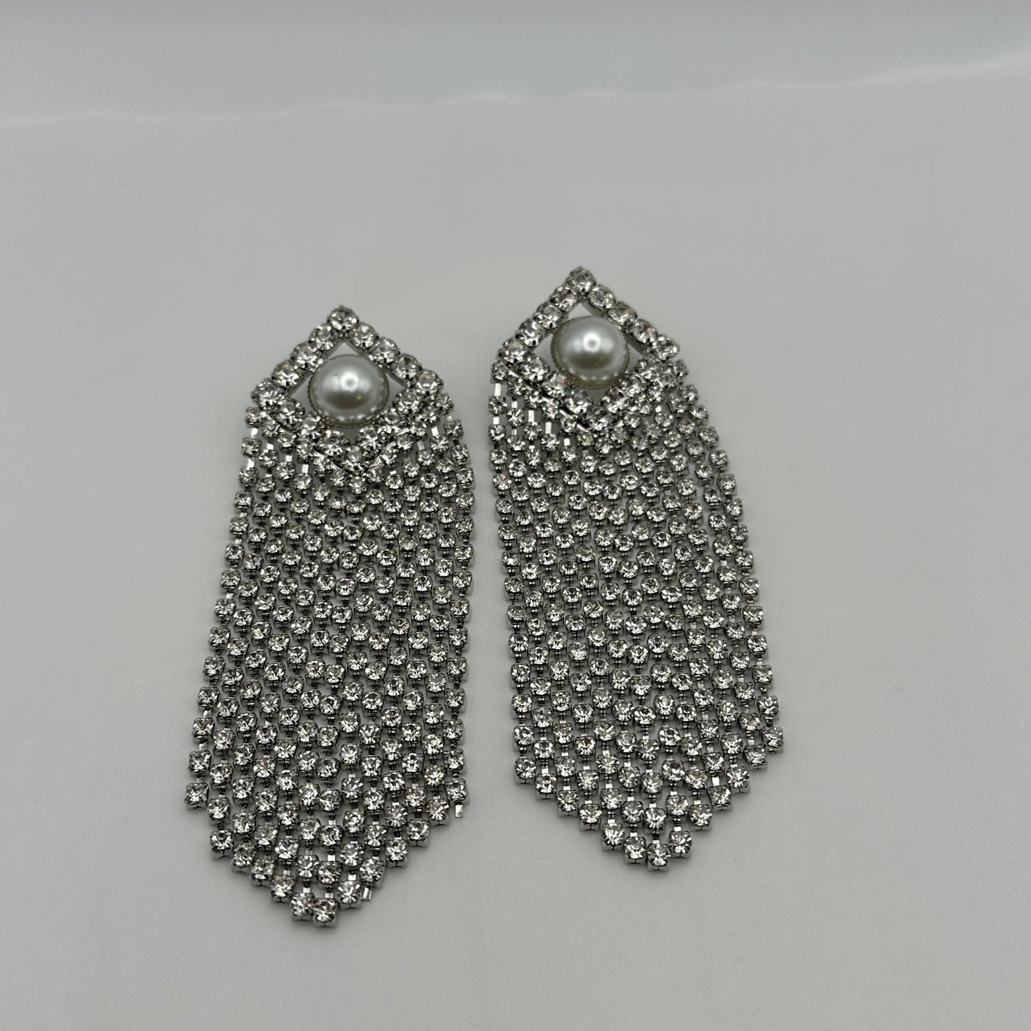 Elegant Pearl & Rhinestone Drape Statement Earrings – Glam Bridal & Evening Jewellery
