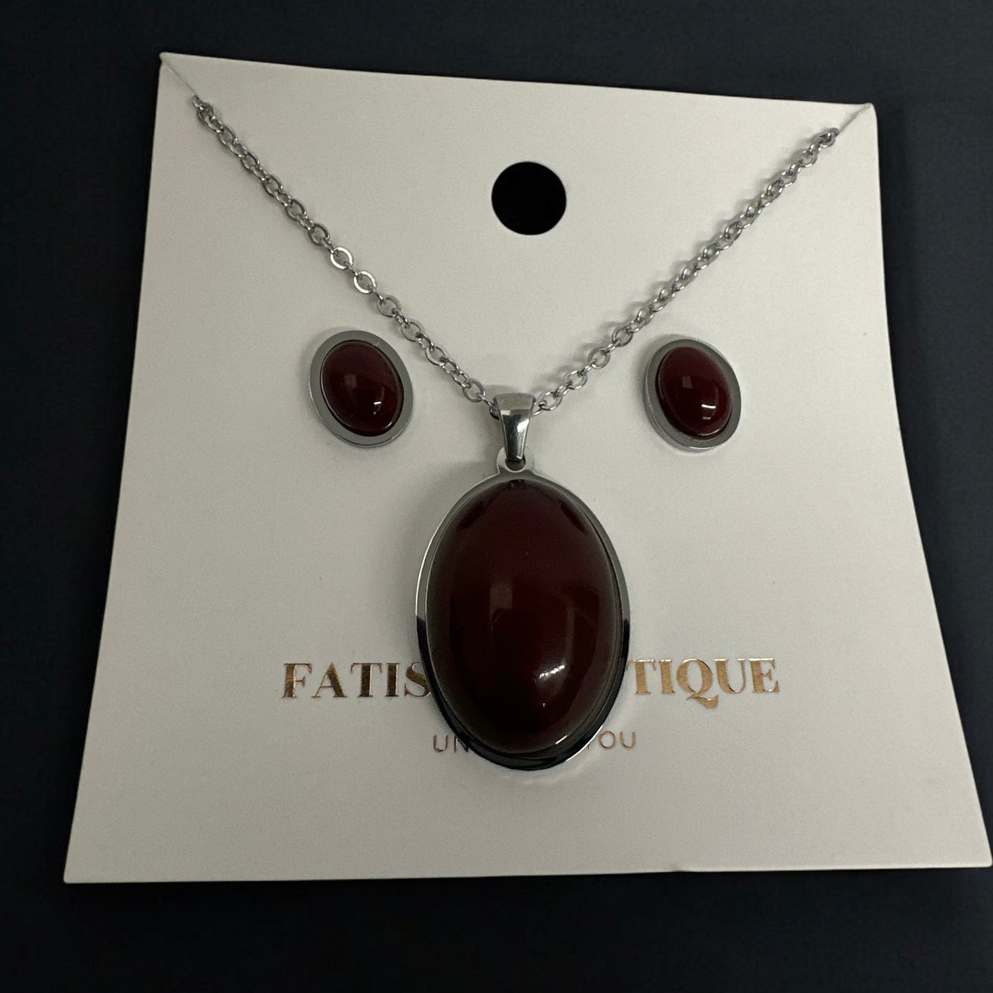 Elegant Gold & Silver Stainless Steel Oval Pendant Necklace & Stud Earrings Set – Minimalist Gift Jewellery - Fatisha Boutique #