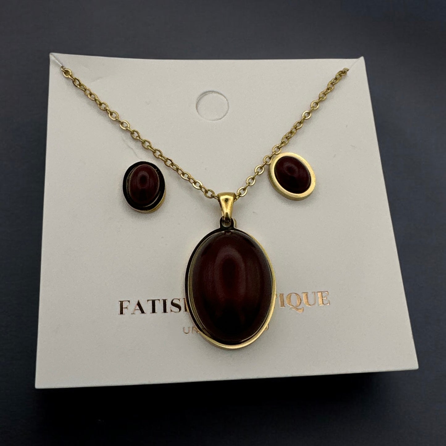 Elegant Gold & Silver Stainless Steel Oval Pendant Necklace & Stud Earrings Set – Minimalist Gift Jewellery - Fatisha Boutique #