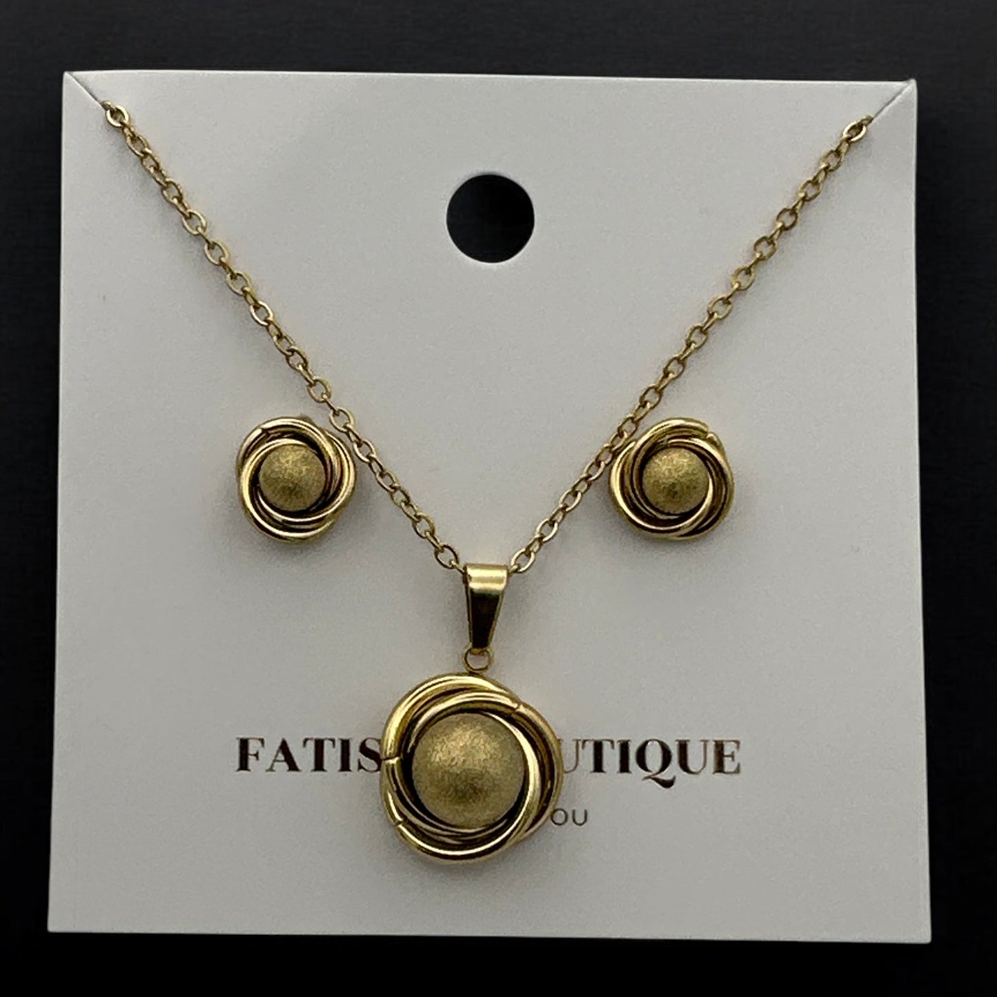 Stainless Steel Textured Sphere Necklace & Earrings Set – Elegant Gold & Silver Jewellery Gift for Women - Fatisha Boutique #