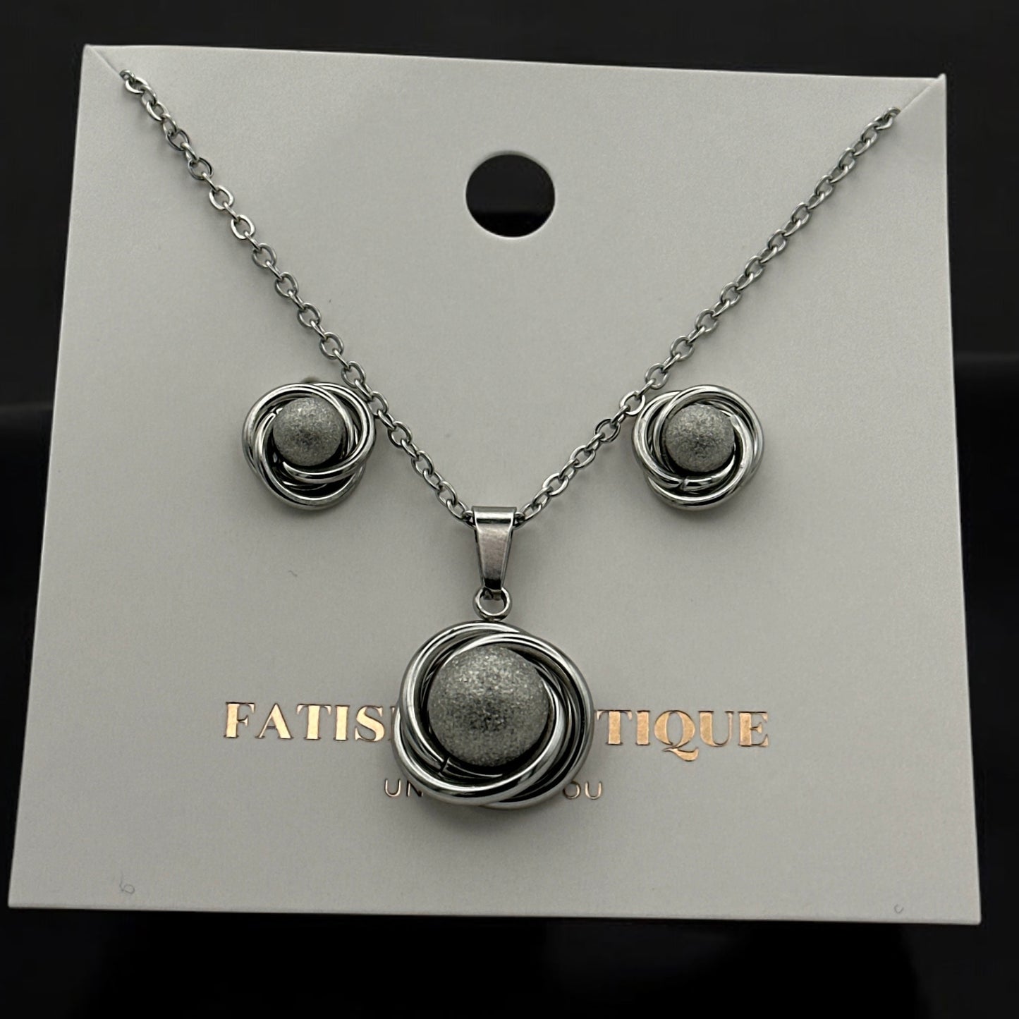Stainless Steel Textured Sphere Necklace & Earrings Set – Elegant Gold & Silver Jewellery Gift for Women - Fatisha Boutique #